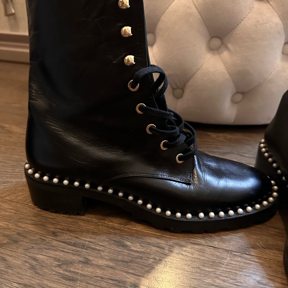 Stuart Weitzman pearled, leather combat boot - Picture 2 of 10